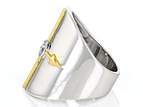 Pre-Owned White Cubic Zirconia Rhodium And 18k Yellow Gold Over Sterling Silver "Courage" Ring 0.90c
