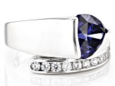 Pre-Owned Blue And White Cubic Zirconia Rhodium Over Sterling Silver Ring 5.33ctw