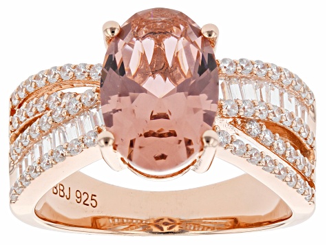 Pre-Owned Blush Zircon Simulant And White Cubic Zirconia 18K Rose Gold Over Sterling Silver Ring 4.6