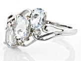 Pre-Owned Oval Aquamarine And White Diamond Rhodium Over Sterling Silver Ring 1.28ctw