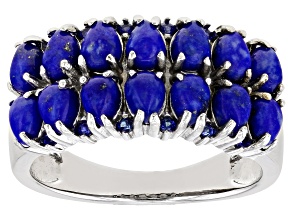 Pre-Owned Blue Lapis Lazuli Rhodium Over Sterling Silver Ring 0.10ctw