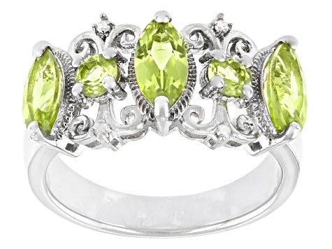 Pre-Owned Green Manchurian Peridot(TM) Rhodium Over Silver Ring 1.77ctw