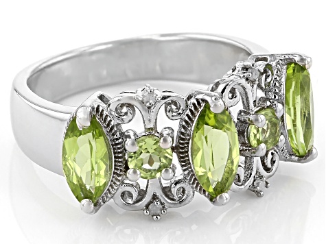 Pre-Owned Green Manchurian Peridot(TM) Rhodium Over Silver Ring 1.77ctw