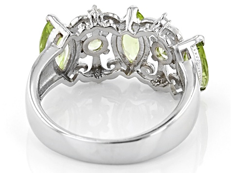 Pre-Owned Green Manchurian Peridot(TM) Rhodium Over Silver Ring 1.77ctw