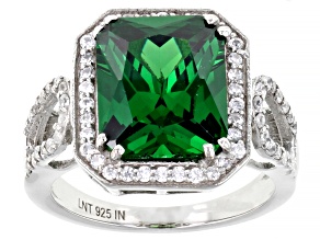 Pre-Owned Green And White Cubic Zirconia Platinum Over Silver Ring 7.91ctw