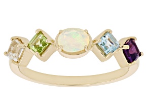 Pre-Owned Multicolor Multi-Gemstone 10k Yellow Gold 5-Stone Band Ring 0.74ctw