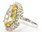 Pre-Owned Yellow Citrine Rhodium Over Sterling Silver Ring 11.57ctw