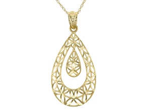 Pre-Owned 14K Yellow Gold Diamond Cut Teardrop Pendant With Chain.