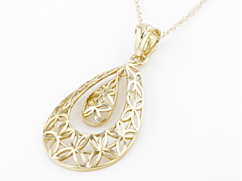 Pre-Owned 14K Yellow Gold Diamond Cut Teardrop Pendant With Chain.