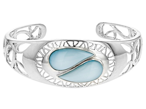 Pre-Owned Blue South Sea Mother-Of-Pearl Rhodium Over Sterling Silver Cuff Bracelet