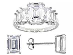 Pre-Owned White Cubic Zirconia Platinum Over Sterling Silver Ring And Earring Set 8.62ctw