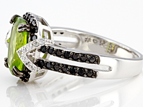 Pre-Owned Green Peridot Rhodium Over Sterling Silver Ring 3.10ctw