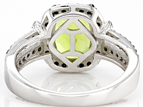 Pre-Owned Green Peridot Rhodium Over Sterling Silver Ring 3.10ctw