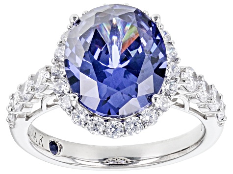 Pre-Owned Blue And White Cubic Zirconia Platineve Anniversary Ring 6.81ctw