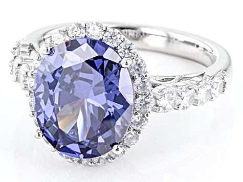 Pre-Owned Blue And White Cubic Zirconia Platineve Anniversary Ring 6.81ctw