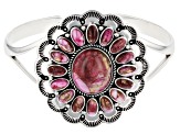 Pre-Owned Purple Spiny Oyster Shell Sunburst Rhodium Over Sterling Silver Cuff Bracelet