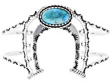 Pre-Owned Turquoise Rhodium Over Sterling Silver Horseshoe Station Bracelet