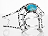 Pre-Owned Turquoise Rhodium Over Sterling Silver Horseshoe Station Bracelet