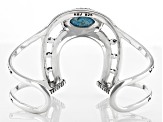 Pre-Owned Turquoise Rhodium Over Sterling Silver Horseshoe Station Bracelet
