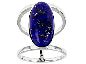 Pre-Owned Blue Lapis Lazuli Rhodium Over Sterling Silver Solitaire Ring