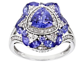Pre-Owned Blue Tanzanite And White Diamond 14k White Gold Center Design Ring 2.54ctw