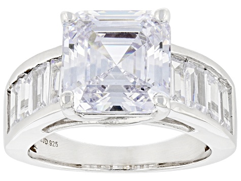 Pre-Owned White Cubic Zirconia Platinum Over Sterling Silver Asscher Cut Ring 10.25ctw