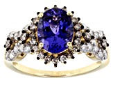Pre-Owned Tanzanite With Champagne And White Diamond 14k Yellow Gold Halo Ring 2.26ctw