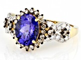 Pre-Owned Tanzanite With Champagne And White Diamond 14k Yellow Gold Halo Ring 2.26ctw