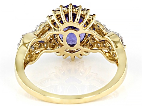 Pre-Owned Tanzanite With Champagne And White Diamond 14k Yellow Gold Halo Ring 2.26ctw