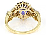 Pre-Owned Tanzanite With Champagne And White Diamond 14k Yellow Gold Halo Ring 2.26ctw