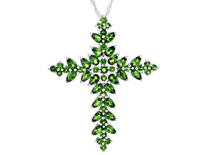 Pre-Owned Green Chrome Diopside Rhodium Over Sterling Silver Pendant with Chain. 6.34ctw