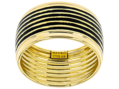 Pre-Owned 10K Yellow Gold Black Enamel Stripe Ring