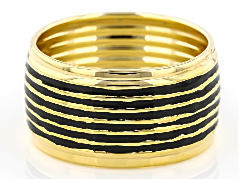 Pre-Owned 10K Yellow Gold Black Enamel Stripe Ring