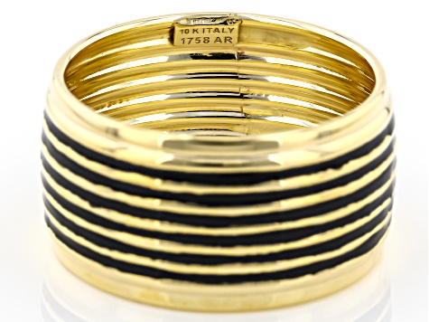 Pre-Owned 10K Yellow Gold Black Enamel Stripe Ring