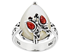 Pre-Owned White Mother Of Pearl Sterling Silver Butterfly Ring 0.03ctw