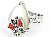 Pre-Owned White Mother Of Pearl Sterling Silver Butterfly Ring 0.03ctw