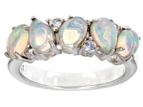 Pre-Owned Multicolor Ethiopian Opal Rhodium Over Sterling Silver Band Ring 1.52ctw