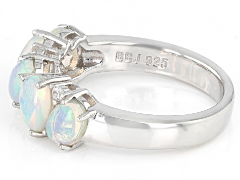 Pre-Owned Multicolor Ethiopian Opal Rhodium Over Sterling Silver Band Ring 1.52ctw
