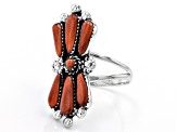 Pre-Owned Red Spiny Oyster Shell Sunburst Sterling Silver Ring