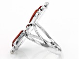 Pre-Owned Red Spiny Oyster Shell Sunburst Sterling Silver Ring