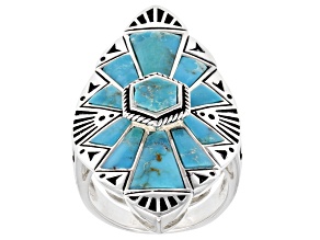 Pre-Owned Mixed Shape Blue Turquoise Rhodium over Sterling Silver Ring