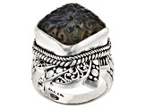 Pre-Owned Multi-Color Abalone Quartz Flower Doublet Ring