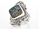 Pre-Owned Multi-Color Abalone Quartz Flower Doublet Ring