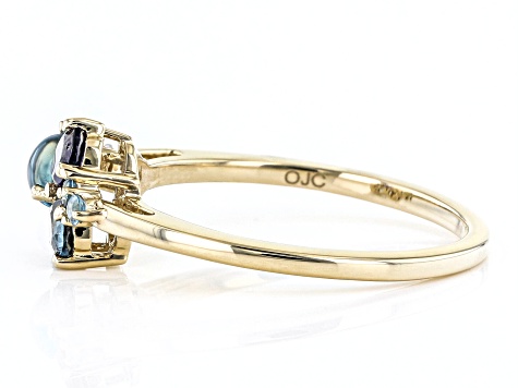 Pre-Owned Blue Topaz, Blue Iolite, Blue Neon Apatite And White Diamond 14k Yellow Gold Cluster Ring