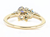 Pre-Owned Blue Topaz, Blue Iolite, Blue Neon Apatite And White Diamond 14k Yellow Gold Cluster Ring