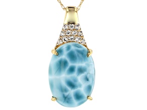 Pre-Owned Blue Larimar 10k Yellow Gold Pendant With Chain