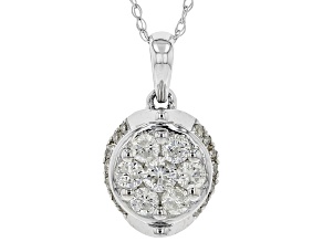 Pre-Owned White Diamond 10K White Gold Cluster Pendant With Rope Chain 0.45ctw