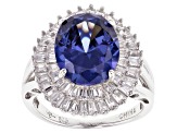 Pre-Owned Blue And White Cubic Zirconia Rhodium Over Sterling Silver Ring 7.39ctw