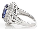 Pre-Owned Blue And White Cubic Zirconia Rhodium Over Sterling Silver Ring 7.39ctw