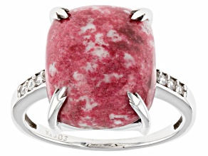 Pre-Owned Pink Thulite Rhodium Over Sterling Silver Ring 0.05ctw